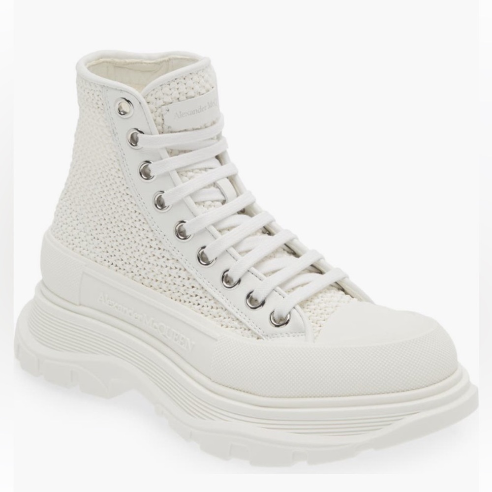 NIB $990 Alexander McQueen Tread Slick Woven Raffia High Top Sneaker in 8.5US!